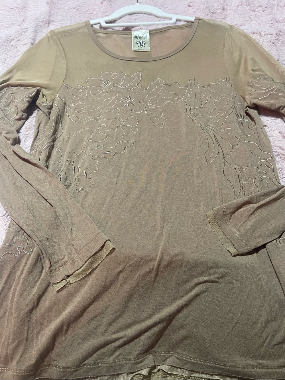 Embroidered Long-Sleeve Top - Taupe
